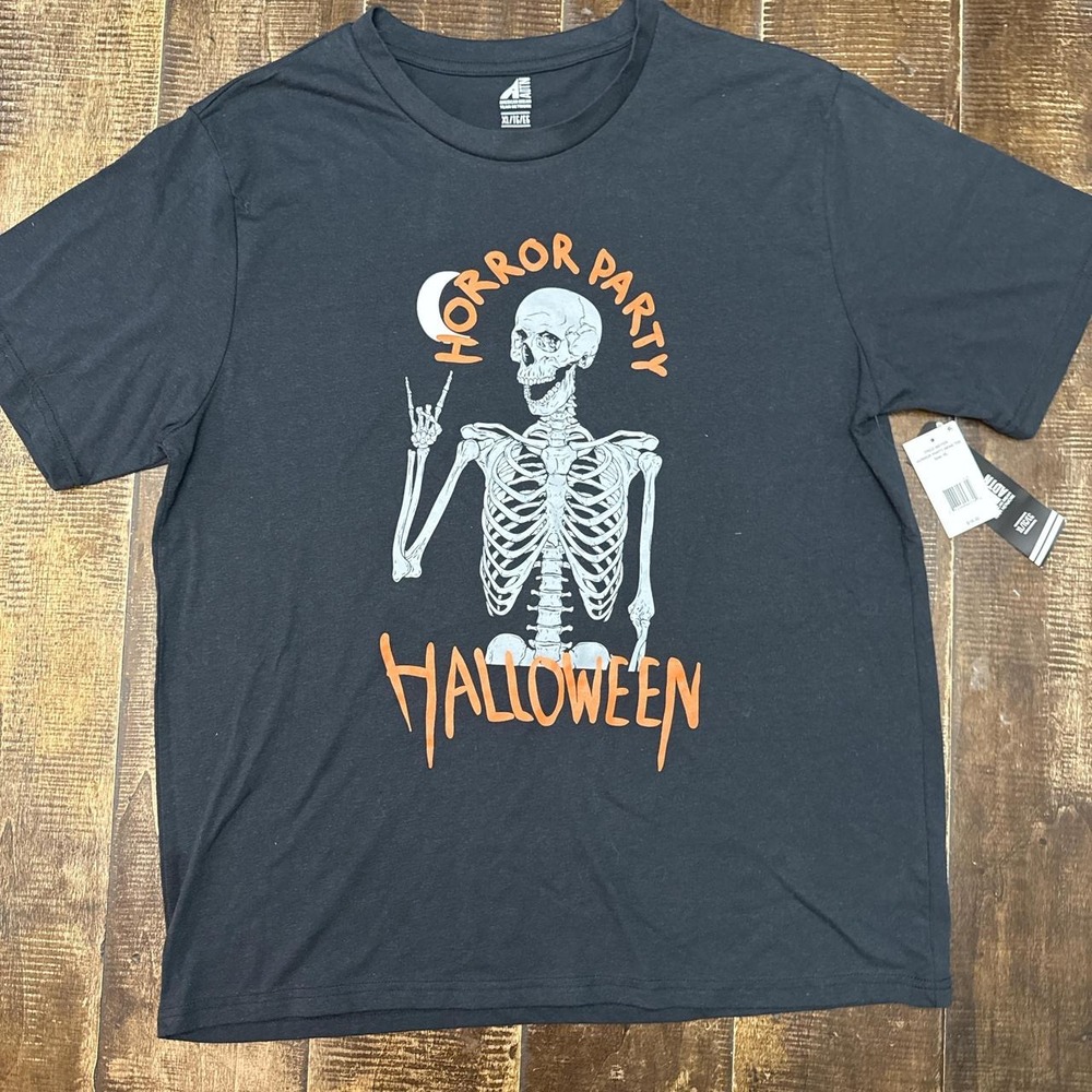 ADTN American Dream Team Network Mens Halloween Skeleton Graphic Tee Black XL